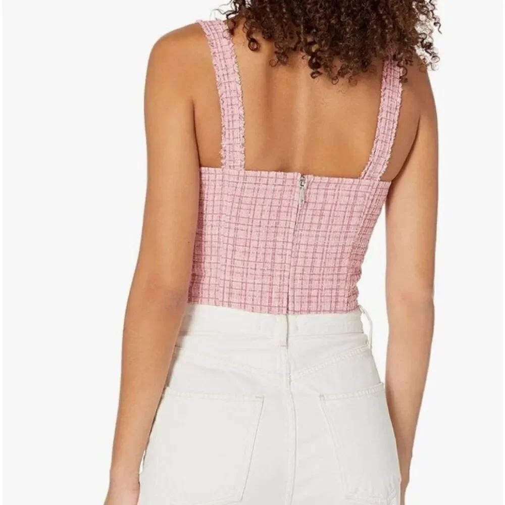 NWT Guess Tweed Cropped Bustier Top: Blush Pink XL Sexy Feminine Flirty Crop Top - Picture 3 of 6
